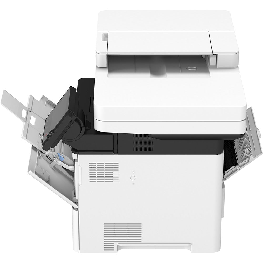 Canon i-SENSYS MF525x multifunzione con sportelli laterali aperti per accesso facilitato alla manutenzione e gestione carta. Canon i-SENSYS MF525x multifunzione con sportelli laterali aperti per accesso facilitato alla manutenzione e gestione carta.